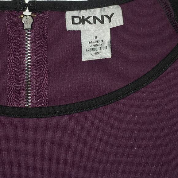 DKNY Color Block Plum Purple Short Cap Sleeve Knit Mini Dress 8 - Picture 2 of 3
